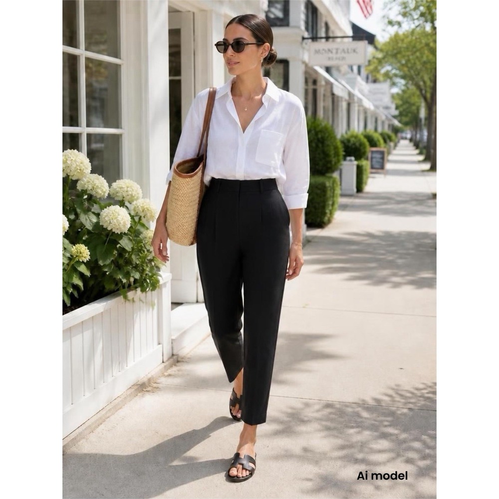 BCBGMAXAZRIA Black Pleated Tapered Ankle Trousers High‎ Waist Dress Pants Medium